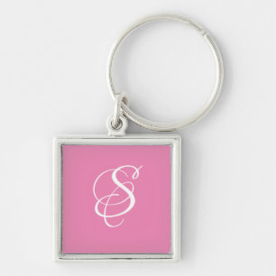 Chaveiro Tendência Elegante Monograma de Script DIY/Rosa