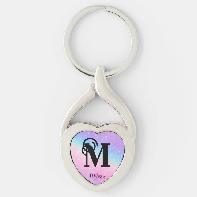 Chaveiro Tendência Pastel Rosa e Roxo (Frente)