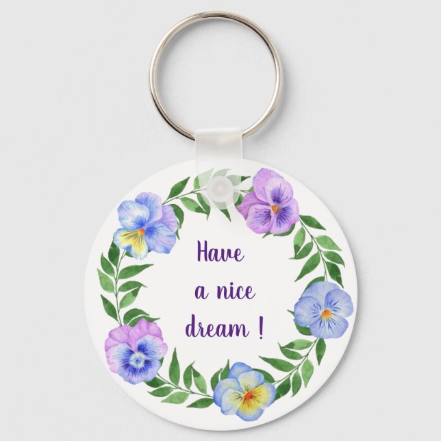 Chaveiro Tenham bons sonhos! Flores de aquarela romântica K (Frente)