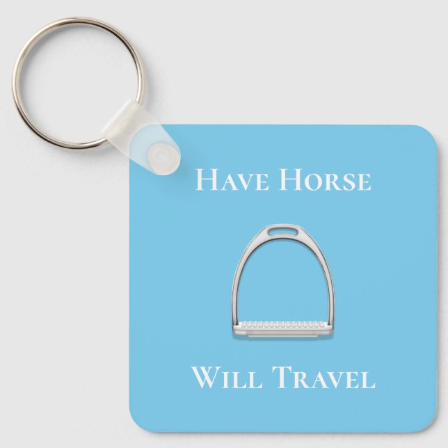 Chaveiro "Tenham Viagem de Cavalo" Stirrup Ferro Azul (Frente)
