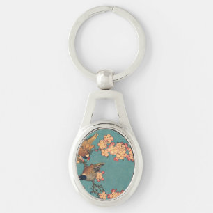 Chaveiro Tentilhão-de-bico-grosso e Flor de Cerejeira de Ho