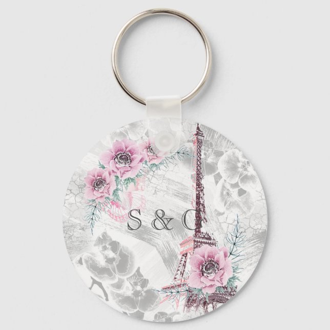 Chaveiro Terra Elegante de flores rosa. (Frente)