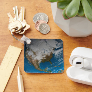 Chaveiro Terra Inteira Com Nuvens Simuladas Sobre A América