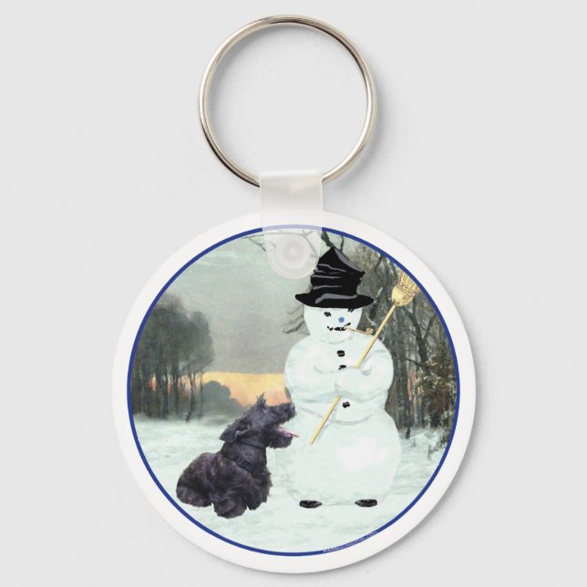 Chaveiro Terrier Escocês Feliz & Boneco de Neve (Frente)
