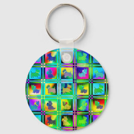 Chaveiro Terrier Silhouettes em um padrão de quadro de veri