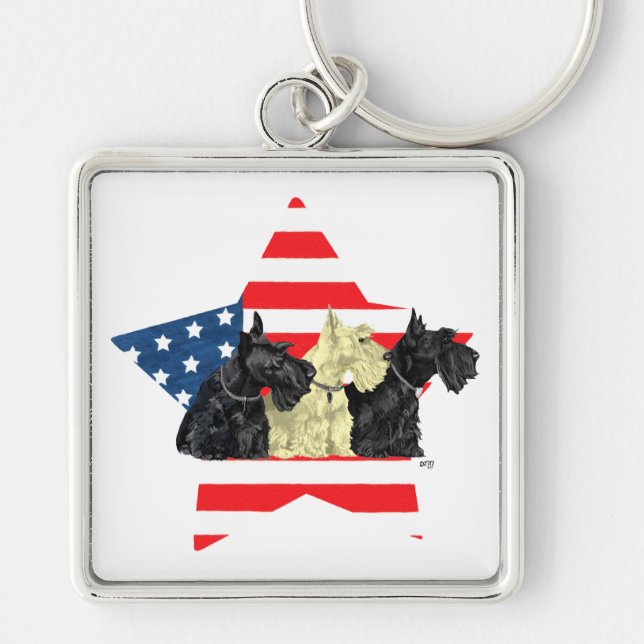 Chaveiro Terriers Escoceses Patrióticos na Estrela (Frente)