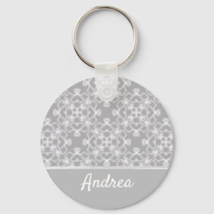 Chaveiro Teste padrão branco e cinzento personalizado