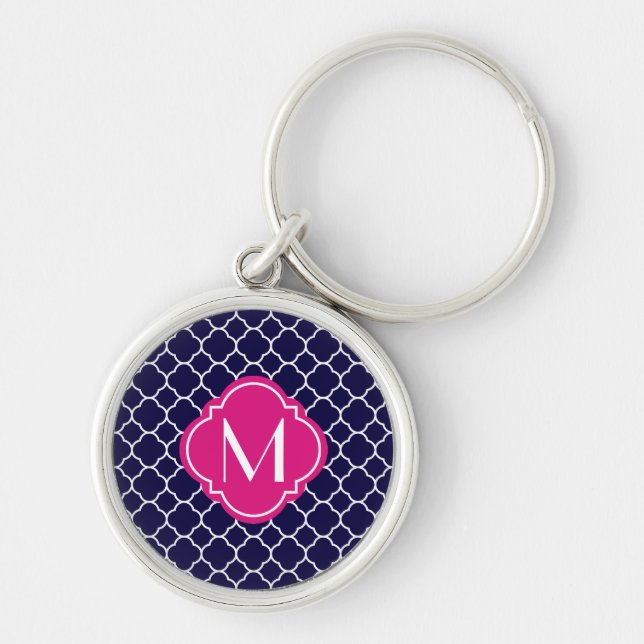 Chaveiro Teste padrão de Quatrefoil dos azuis marinhos com (Frente)