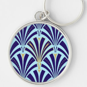 Chaveiro Teste padrão do fã do art deco - cobalto e