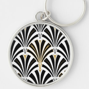 Chaveiro Teste padrão do fã do art deco - preto e branco