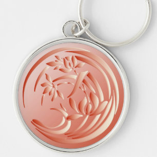 Chaveiro Teste padrão do lírio do art deco - laranja cora