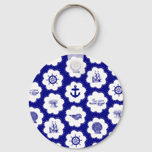 Chaveiro Teste padrão náutico do azul marinho e o branco