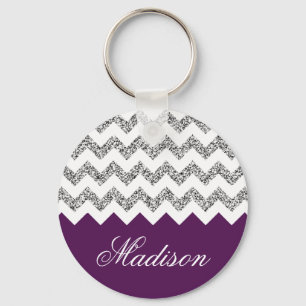 Chaveiro Teste padrão prateado roxo imperial de Chevron do