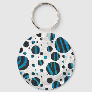 Chaveiro Teste padrão preto e azul da zebra das bolinhas