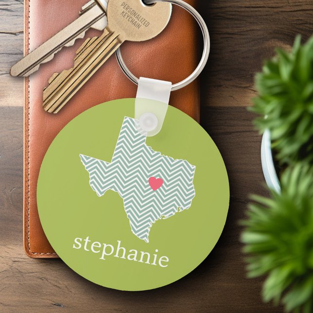 Chaveiro Texas Love with Custom Heart and Family Name (Personalized Keychain - Texas)