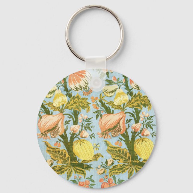 Chaveiro Têxtil Clássico Barroco de Damasco Floral Frutado (Frente)