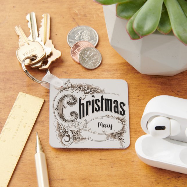 Chaveiro Texto de Natal Antigo com Bordas Ornamentadas (Mesa)