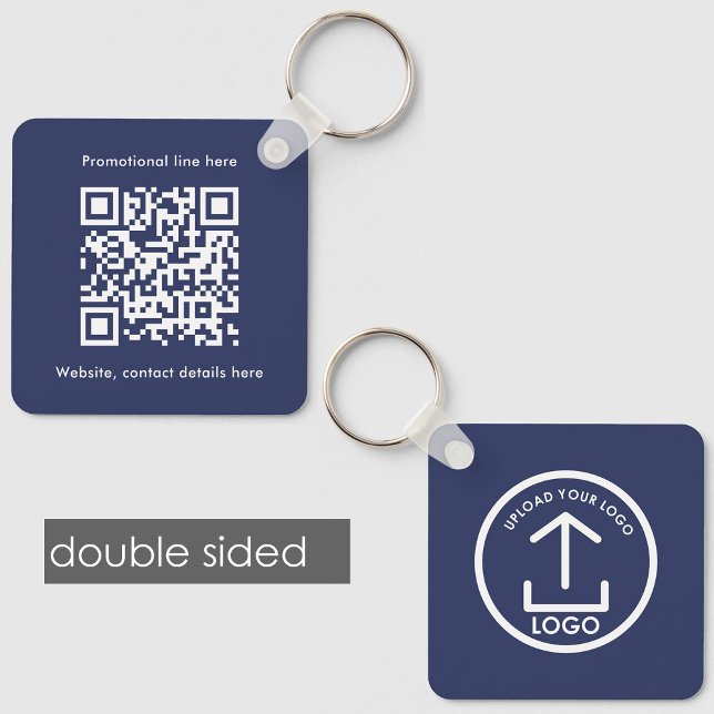 Chaveiro Texto do Logotipo Comercial Duplo Side Código QR A (Double Sided Business Logo Text QR Code Blue Keychain)