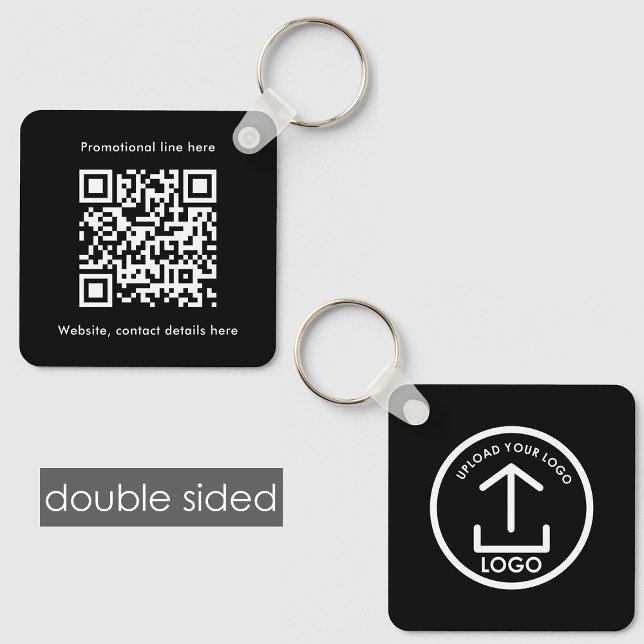 Chaveiro Texto do logotipo comercial em frente e verso pret (Double Sided Business Logo Text QR Code Black Keychain)