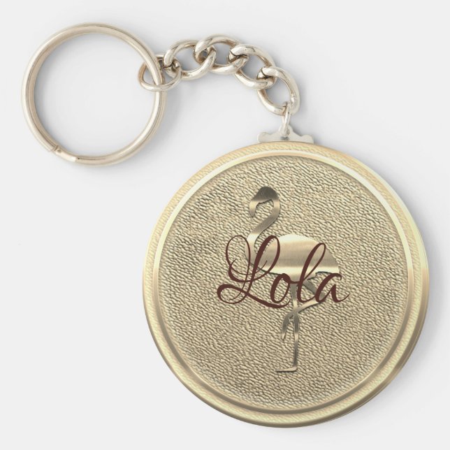 Chaveiro Texto para Adicionar Flamingo Dourado (Frente)
