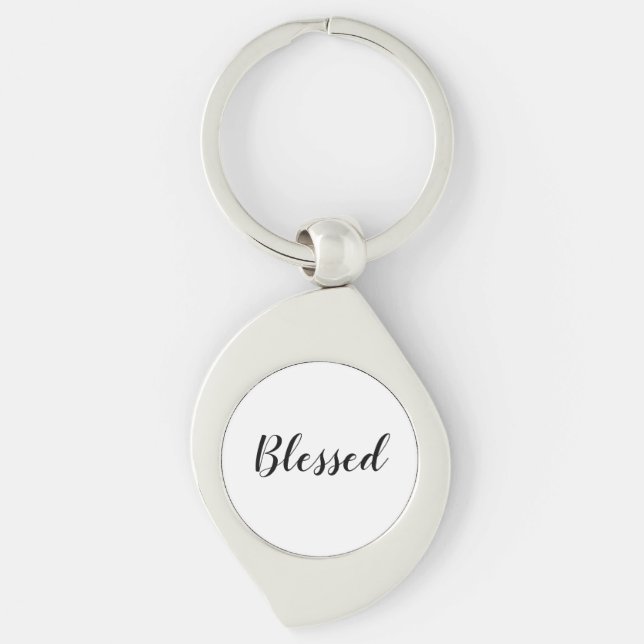 Chaveiro Texto personalizado branco-preto abençoado, bonito (Frente)