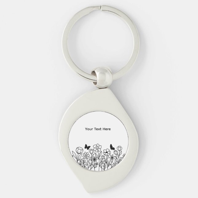 Chaveiro Texto Personalizado com Flores (Frente)