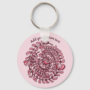 Chaveiro Texto Personalizado Cor-de-Rosa Espiral Floral Ele