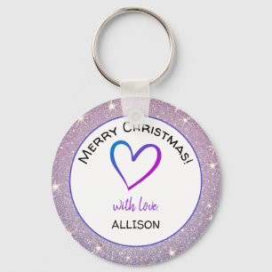 Chaveiro Texto Personalizado Coração Claro Púrpura Glitt