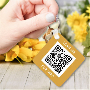 Chaveiro Texto Personalizado de Código QR Moderno Dourado B