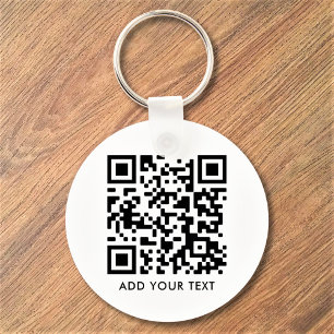 Chaveiro Texto Personalizado de Código QR Moderno Preto Bra