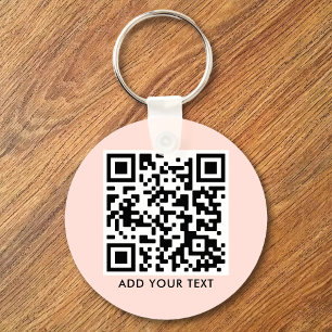 Chaveiro Texto Personalizado de Código QR Moderno Rosa Bege
