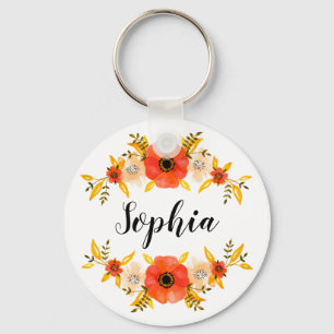 Chaveiro Texto Personalizado de Texto Floral de Coral de Gi