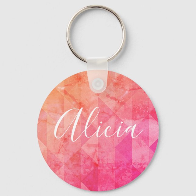 Chaveiro Texto personalizado do nome cor laranja rosa cor l (Frente)