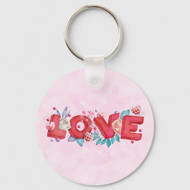 Chaveiro Texto Red Love em Bold Block Letters Watercolor (Frente)