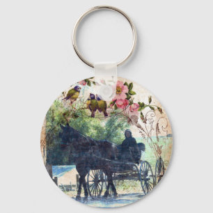 Chaveiro Textura de Amish Horse e Buggy Birdie