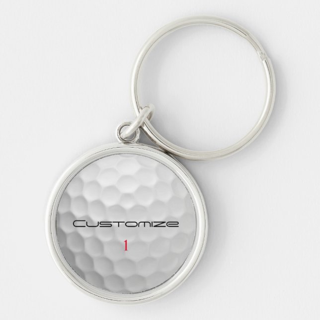 Chaveiro Textura de Bola de Golfe Branca Com Nome e Número  (Frente)