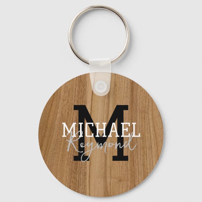 Chaveiro Textura de madeira Estilo de País Monograma Russo  (Frente)