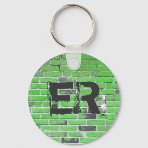 Chaveiro Textura verde Monogrammed da parede de tijolo do