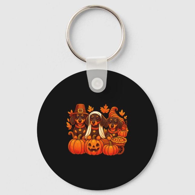 Chaveiro Thankful Dachshund Sausage Dog Thanksgiving Pumpki (Frente)