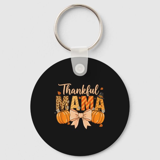 Chaveiro Thankful Mama Pumpkin Fall Coquette Bow Thanksgivi (Frente)