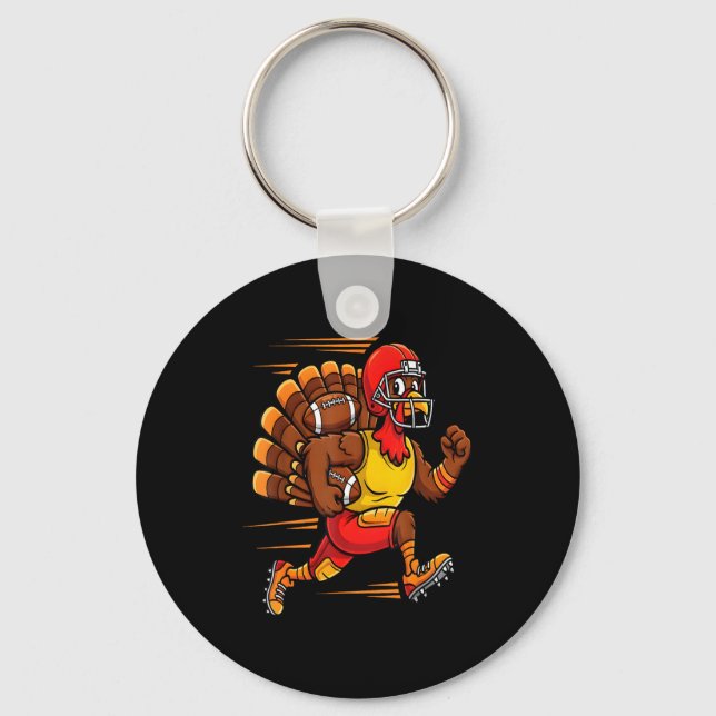 Chaveiro Thanksgiving Funny Turkey Playing Football Men Boy (Frente)