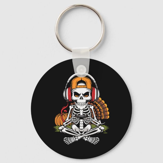 Chaveiro Thanksgiving Skeleton Gamer Video Gaming Boys Men  (Frente)