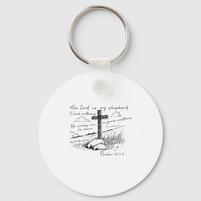 Chaveiro The Lord Is My Shepherd Psalm 23 Cross Meadow  (Frente)