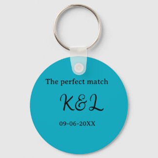 Chaveiro The perfect match couple name letter date blue sim