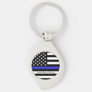 Chaveiro Thin Blue Line e polícia de bandeira americana / 
