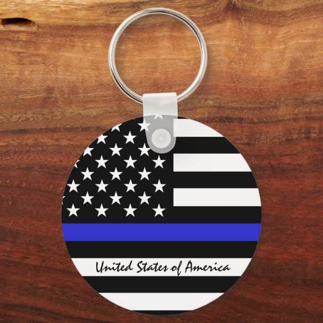 Chaveiro Thin Blue Line e polícia de bandeira americana / e (Frente)