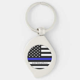 Chaveiro Thin Blue Line e polícia de bandeira americana / e