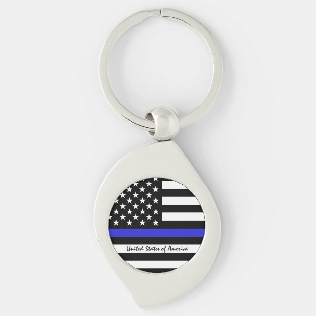 Chaveiro Thin Blue Line e polícia de bandeira americana / e (Frente)