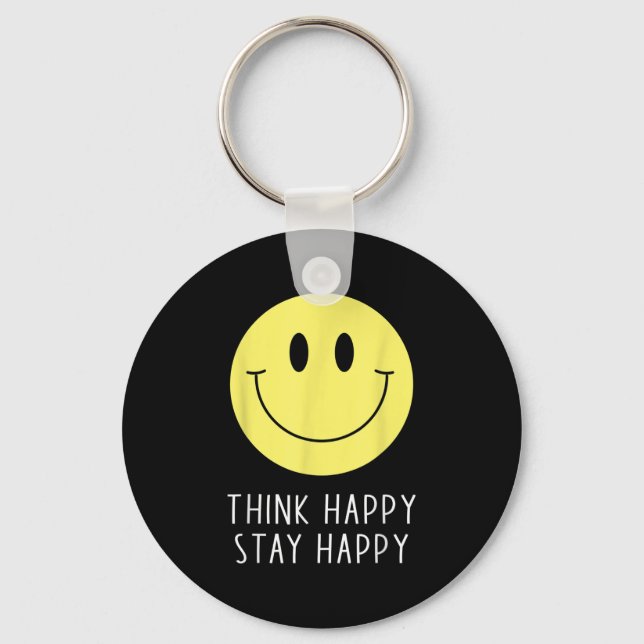 Chaveiro Think Happy Stay Happy Motivation Quote Yellow Smi (Frente)