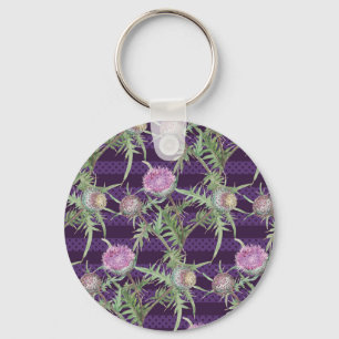 Chaveiro Thistle flowers watercolor pattern